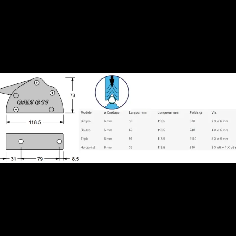 Bloqueur V-CAM 611 ø 6 Taquet, Bloqueur & Chaumard·Bloqueur & Coinceur