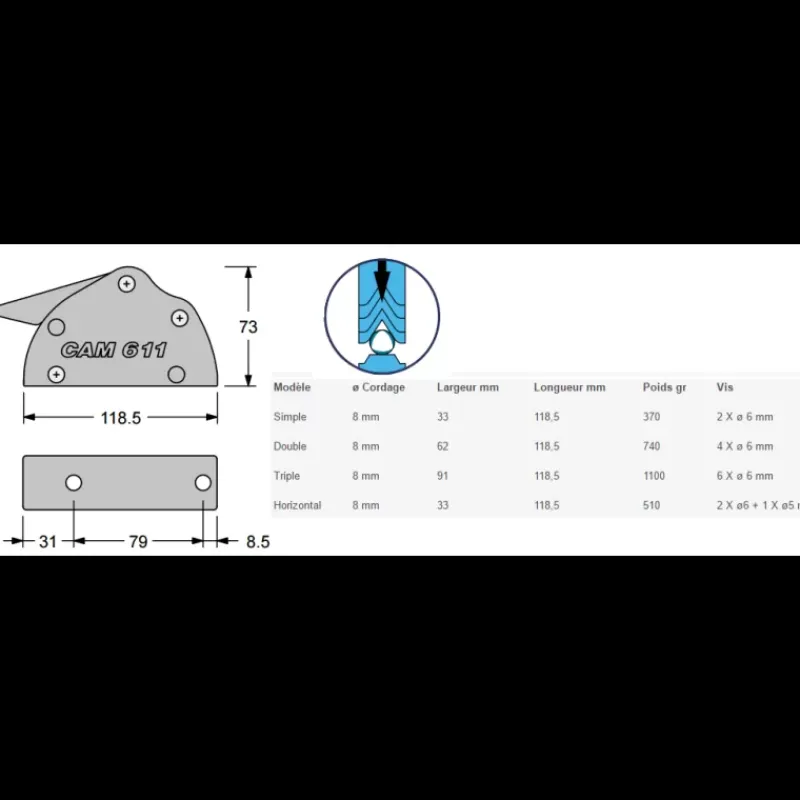 New Bloqueur V-CAM 611 ø 8 mm Taquet, Bloqueur & Chaumard·Bloqueur & Coinceur