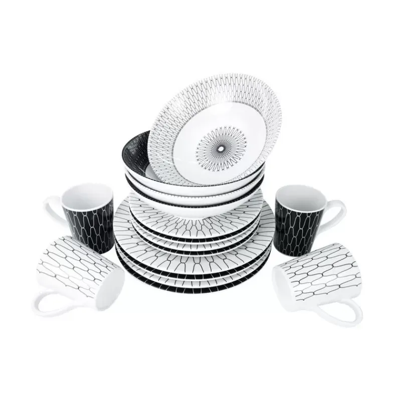 Hot Set vaisselle Black-White 16 pièces Cuisine & Vaisselle·Vaisselle & Kit Vaisselle|Ustensile De Cuisine & Vaisselle·Set Vaisselle & Vaisselle
