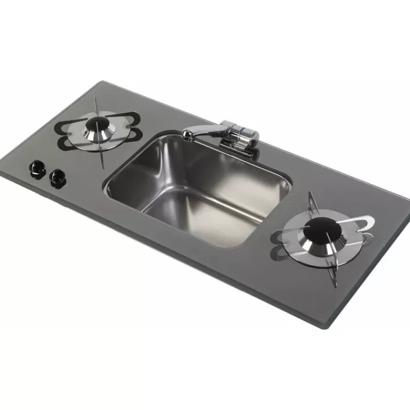 Hot Combiné 2 feux + évier central | PV1366 Appareil De Cuisson Intérieur·Combiné Évier Gaz|Cuisson Intérieure, Réchaud Et Réchaud-Four·Réchaud Évier Gaz Combiné
