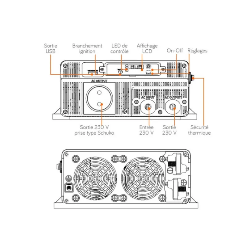 EM Convertisseur sinusoïdal DC-AC | PS RT | 12 V | 4000 W*Energie Mobile Outlet
