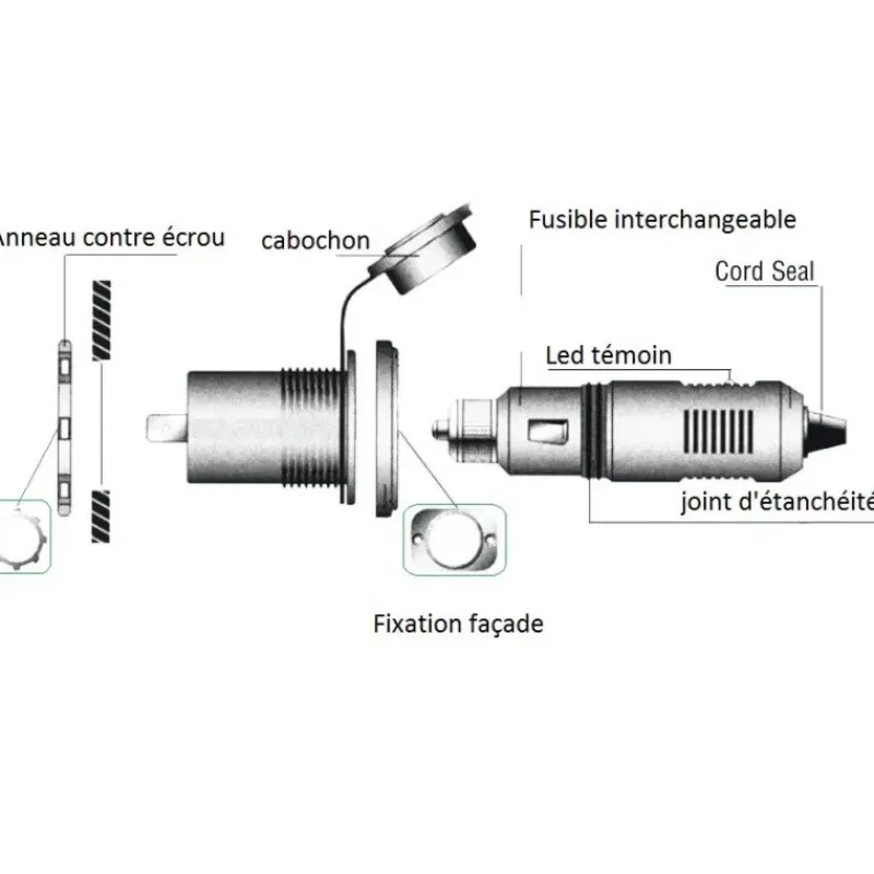 Fiche mâle + prise femelle allume-cigare 12V*Euromarine New