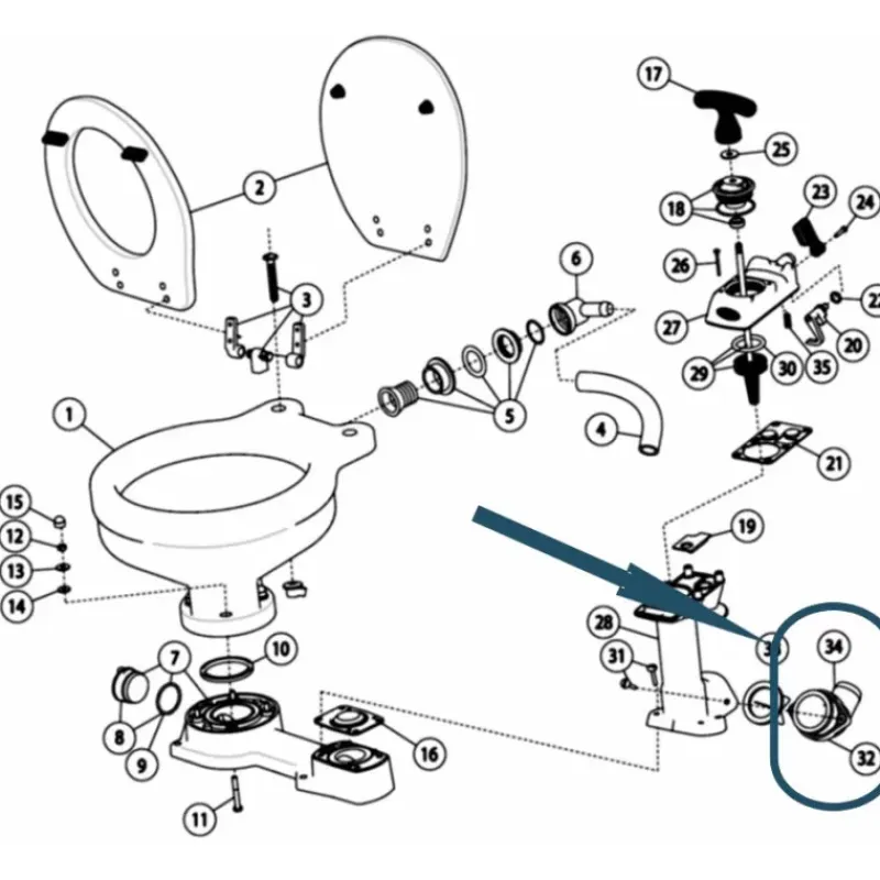 Bride de sortie pour WC marins*Jabsco Discount