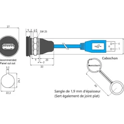 Socle USB 2.0 étanche avec rallonge*LSD Online