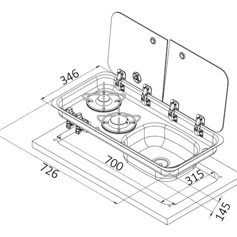 NAVY LOAD Combiné inox 2 feux | à couvercle | 726 x 346 mm*NavyLoad Discount