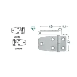 Charnière déportée inox 65 x 37 mm dégondable*Osculati New