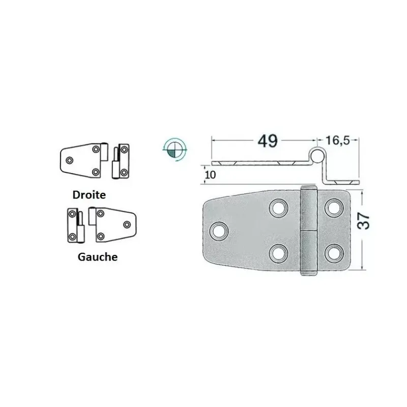 Charnière déportée inox 65 x 37 mm dégondable*Osculati New