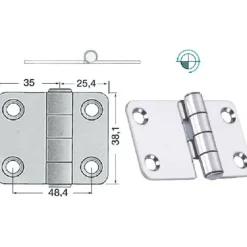 Outlet Charnière inox 60 x 38 x 2 mm Ameublement & Quincaillerie Intérieure·Charnière De Porte & Meuble|Quincaillerie Marine·Charnière De Coffre, Porte & Meuble