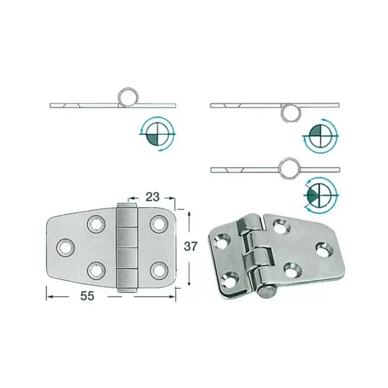 Charnière inox 55 x 37 x 2 mm Ameublement & Quincaillerie Intérieure·Charnière De Porte & Meuble|Quincaillerie Marine·Charnière De Coffre, Porte & Meuble
