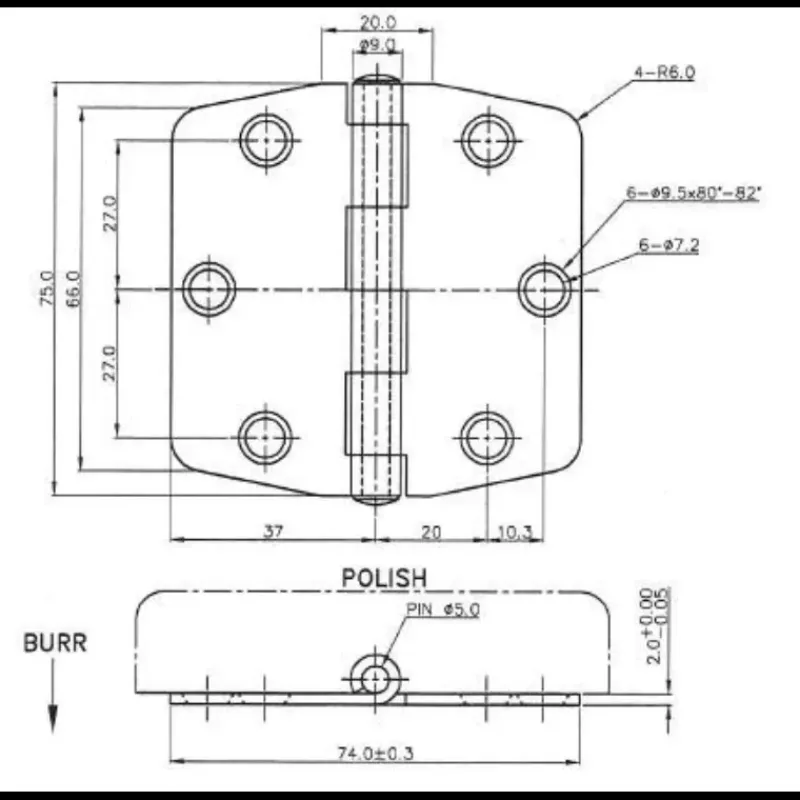 Clearance Charnière inox 74 x 75 x 2 mm Ameublement & Quincaillerie Intérieure·Charnière De Porte & Meuble|Quincaillerie Marine·Charnière De Coffre, Porte & Meuble