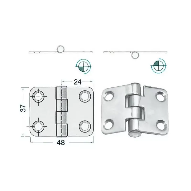 Clearance Charnière inox 48 x 37 x 2 mm Ameublement & Quincaillerie Intérieure·Charnière De Porte & Meuble|Quincaillerie Marine·Charnière De Coffre, Porte & Meuble