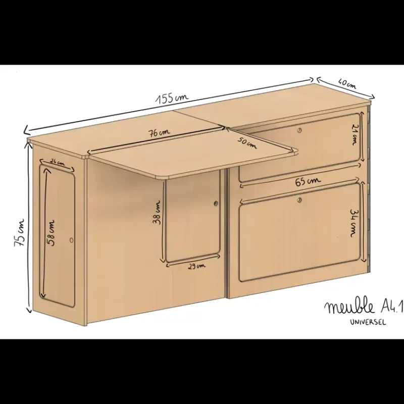 Online Meuble latéral + table XL | Universel Ameublement & Quincaillerie Intérieure·Meuble Bois Individuel