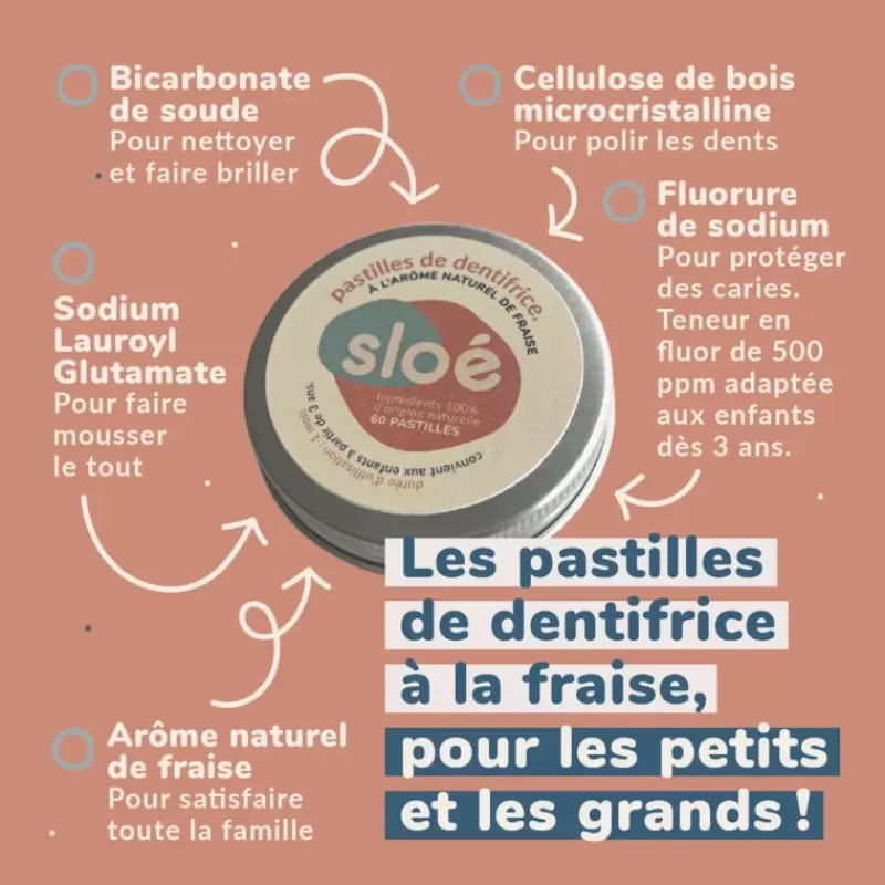 Discount SLOÉ Dentifrice solide en pastilles | fraise Equipement Du Randonneur·Hygiène & Soin Du Corps