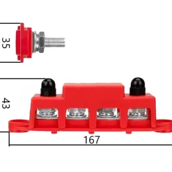 Busbar positif 250A - 4 x M10 | 4 x M4*Trem