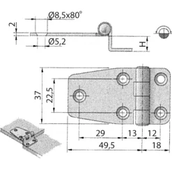 Charnière inox déportée 67 x 37 mm*Trem Best