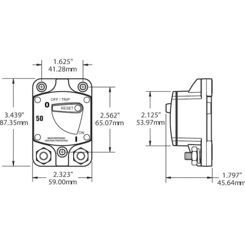 Hot Disjoncteur IP66 série 187 montage en saillie | 50 A Distribution & Protection·Fusible, Relais Et Disjoncteur Dc|Distribution & Protection·Disjoncteur Et Fusible Dc