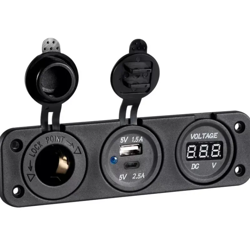 Hot Voltmètre + allume-cigare + double USB Type A+C Electricité & Éclairage·Rallonge & Prise Allume-Cigare 12 V|Distribution & Protection·Prise Et Fiche Dc (Allume Cigare, 12V, Usb...)