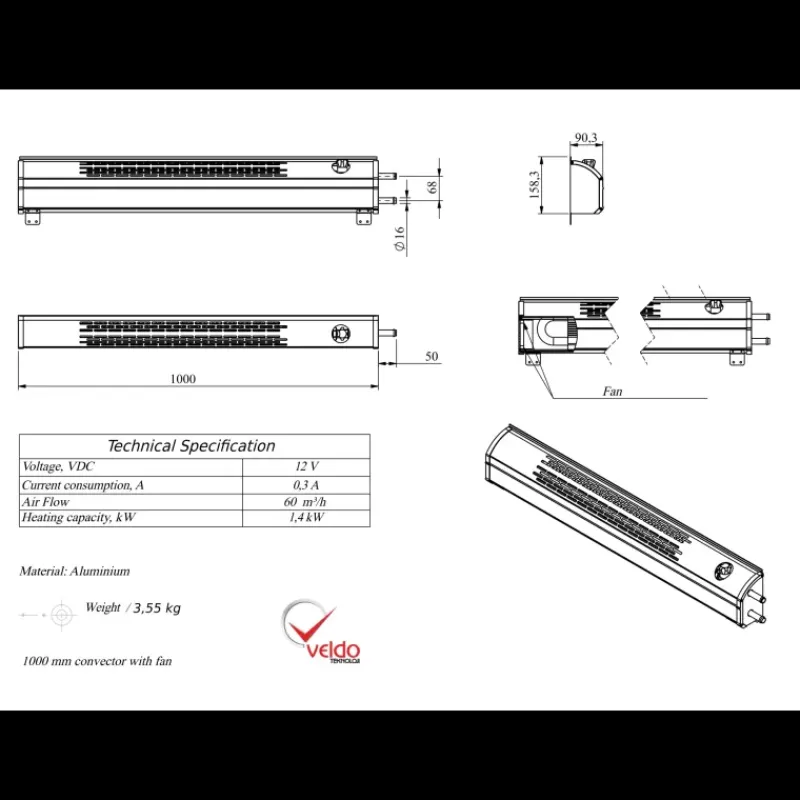 Hot VELDO Radiateur air/eau 1400 W ventilé Chauffage·Aérotherme & Radiateur À Eau